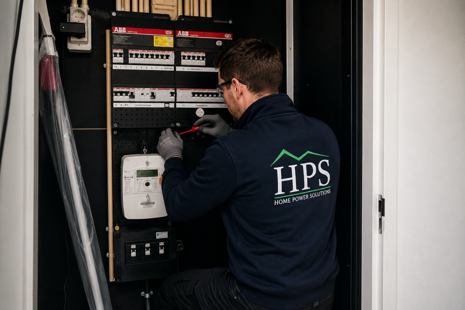HPS-monteur werkt aan meterkast